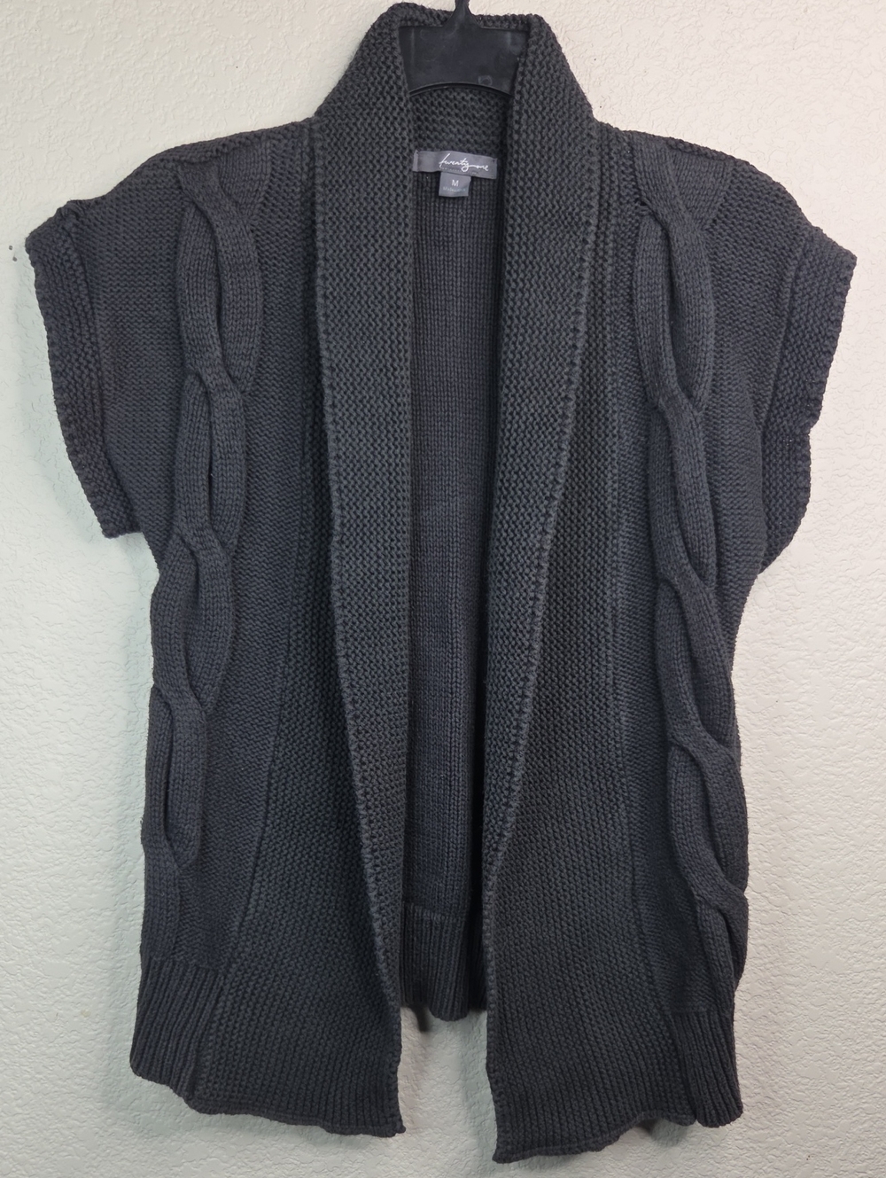 Twenty One Charcoal Cable-Knit Open Front Short-Sleeve Cardigan
